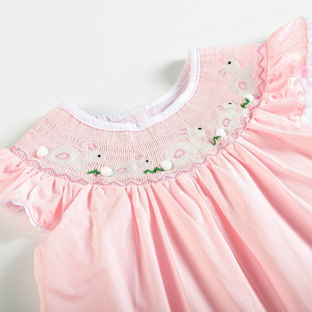 Infants Pink Smocked Bunny Bishop Romper// Easter
